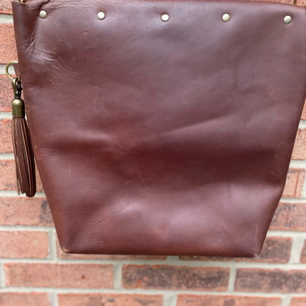 Unique handmade vintage Large leather tote/ crossbody bag - Picture 7 of 16